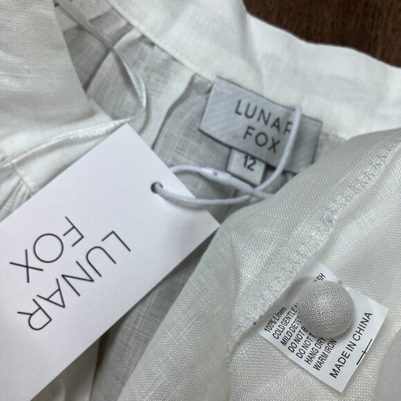 Lunar Fox White Linen Peasant Blouse Button Down Top Wide Sleeves L XL Hansel - Picture 14 of 14